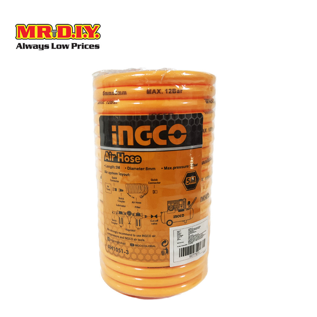 INGCO ท่อต่อสายลม เส้นผ่านศูนย์กลาง 8 มม. ยาว 5 เมตร แรงดันสูงสุด 12 bar
