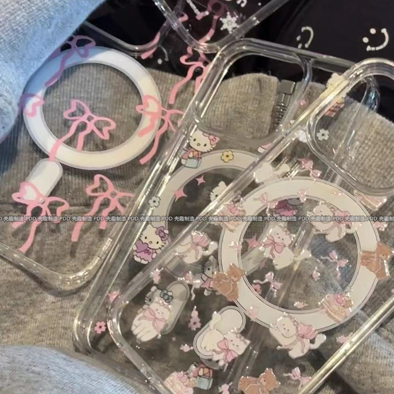 เคสโทรศัพท์มือถือแบบใส กันกระแทก ลายแมวคิตตี้ โบว์ สีชมพู สําหรับ iPhone 15 14 13promax 11 xsmax xr 