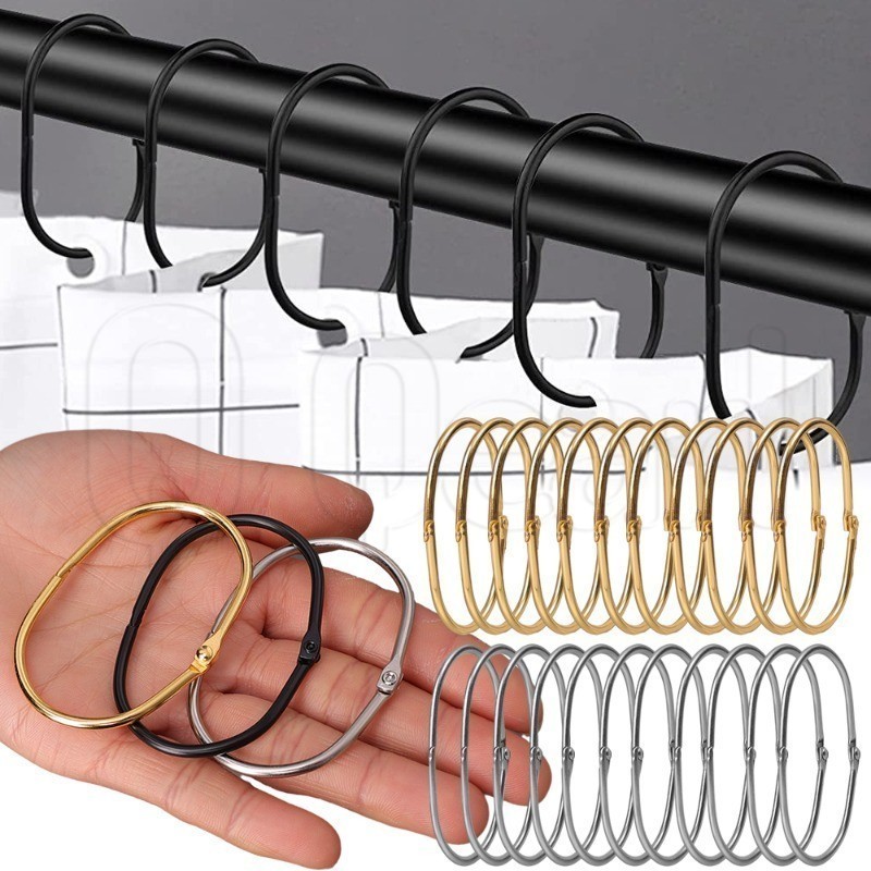 แหวนตะขอผ้าม่านอาบน้ํา แบบเหล็ก งอได้ กันสนิม สําหรับห้องน้ํา หน้าต่าง 12 ชิ้น