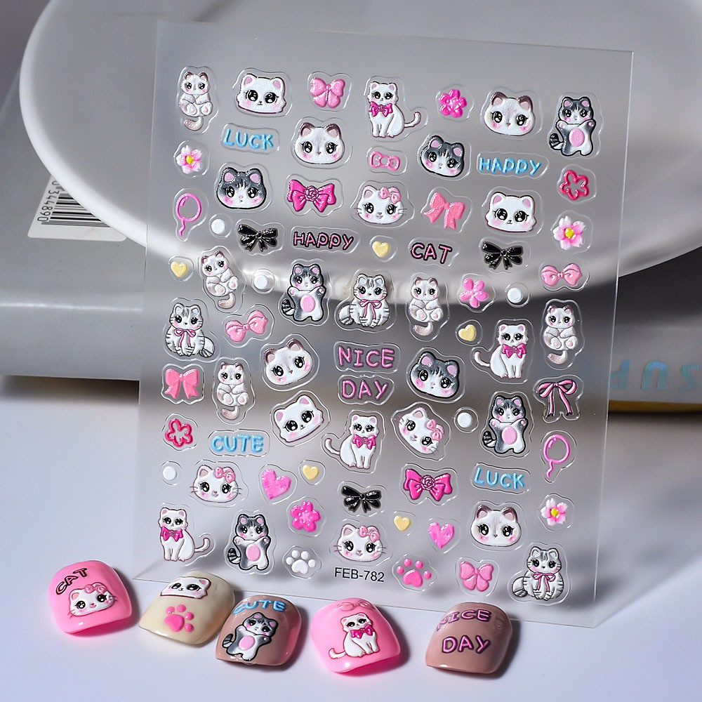 สติกเกอร์ใส ลายแมวน่ารัก 3D 5D สําหรับตกแต่งเล็บ