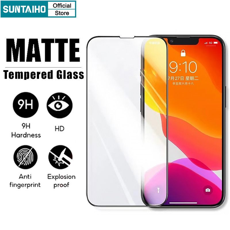 Suntaiho กระจกนิรภัยกันรอยหน้าจอ 9D เนื้อแมตต์ กันรอยนิ้วมือ กันรอยขีดข่วน คุณภาพสูง สําหรับ IPhone 15 14 13 12 11 Plus Pro Max Mini XS XR XS Max