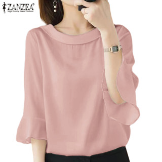 Zanzea เสื้อเบลาส์ลําลอง แขนบาน ทรงหลวม สไตล์เกาหลี สําหรับผ…