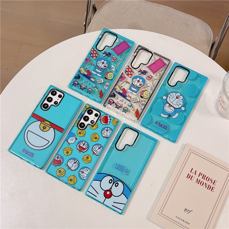 Casetify เคสโทรศัพท์มือถือแบบนิ่ม TPU ใส กันกระแทก ลายการ์ตูนโดราเอมอนน่ารัก พร้อมกระเป๋า สําหรับ Samsung Galaxy S24 Ultra S23 S24 Plus Ultra