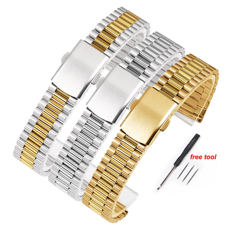 สายนาฬิกาข้อมือ สเตนเลส โลหะแข็ง ปลายแบน 10 มม. 12 มม. 14 มม. 16 มม. สําหรับผู้หญิง ผู้ชาย