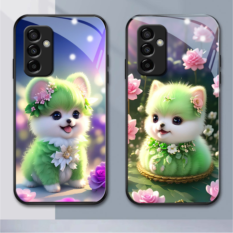 เคสโทรศัพท์มือถือแบบแก้ว ลายสุนัขสีเขียว สําหรับ Samsung A345G A01 A02 M02 A03 A04 A11 M11 A135G A04