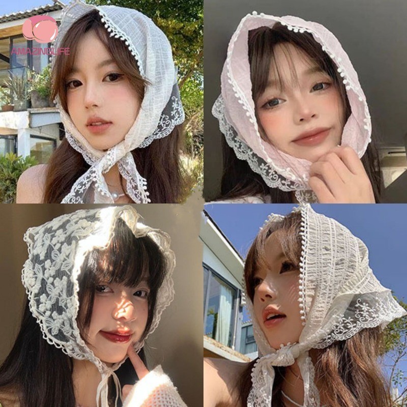 1 ชิ้น สไตล์ฝรั่งเศส หรูหรา ลูกไม้ ริบบิ้น ยางรัดผม หวาน เรียบง่าย พิมพ์ สามเหลี่ยม ผ้าพันคอผม ผู้หญิง เด็กผู้หญิง แฟชั่น น่ารัก เครื่องประดับผม