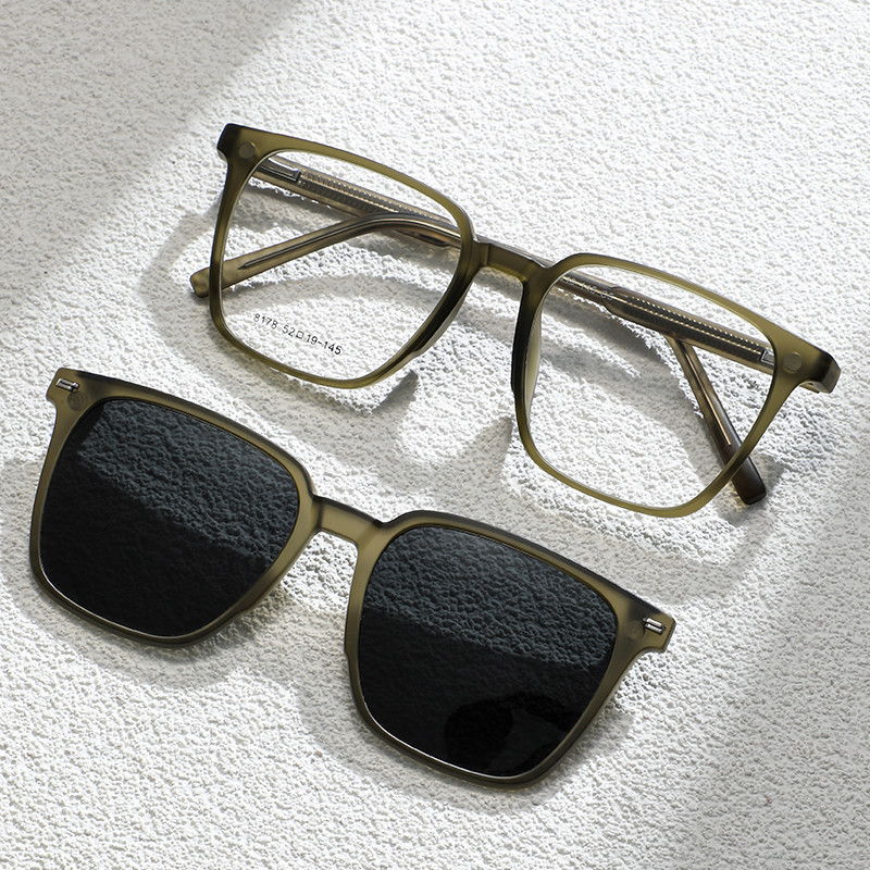 2 in 1 Square Optical กรอบแว่นตา Flip แว่นตากันแดดชุดผู้ชายผู้หญิง TR90 แว่นตากันแดดโพลาไรซ์แม่เหล็ก UV400 8178