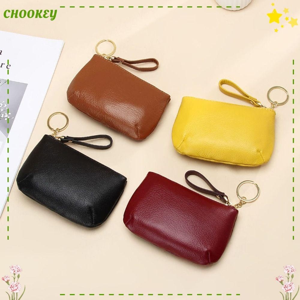 Chookey กระเป๋าสตางค์ หนังวัวแท้ มีซิป อเนกประสงค์ สีพื้น เรียบง่าย สําหรับผู้หญิง