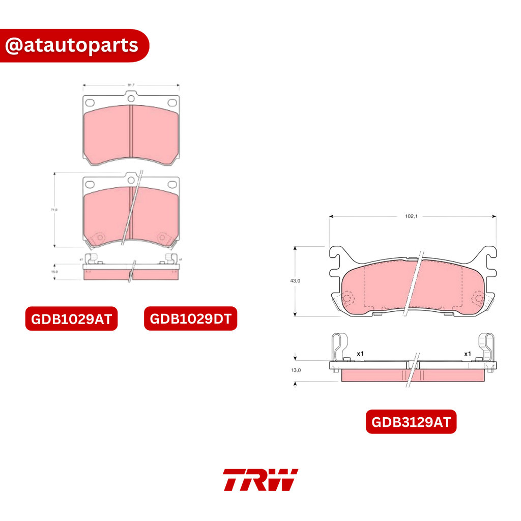 TRW ผ้าดิสเบรคหน้า ผ้าดิสเบรคหลัง MAZDA 323 (ASTINA) 1.8L ปี 94 - 98 (GDB1029AT) (GDB1029DT) (GDB312