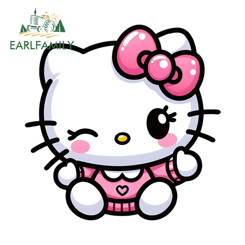 EARLFAMILY Hello Kitty สติกเกอร์รถ Occlusion Scratch Caravan กระดานโต้คลื่น Windows Creative ไวนิล Decals กันน้ํา Amusing ป้ายรถ