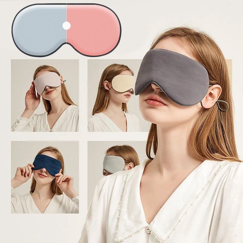 Travel Eye Cover สองด้าน Warm Cool Sleep Eye Mask 3D Contoured Sleeping Blindfold นุ่มสบายนม Silk Eyeshade