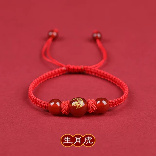 อาเกตสีแดงราศีสร้อยข้อมือสตริงสีแดงสร้อยข้อมือปี เบนมิง สร้อยข้อราศีเงินปลอดภัยโอนลูกปัดมือ