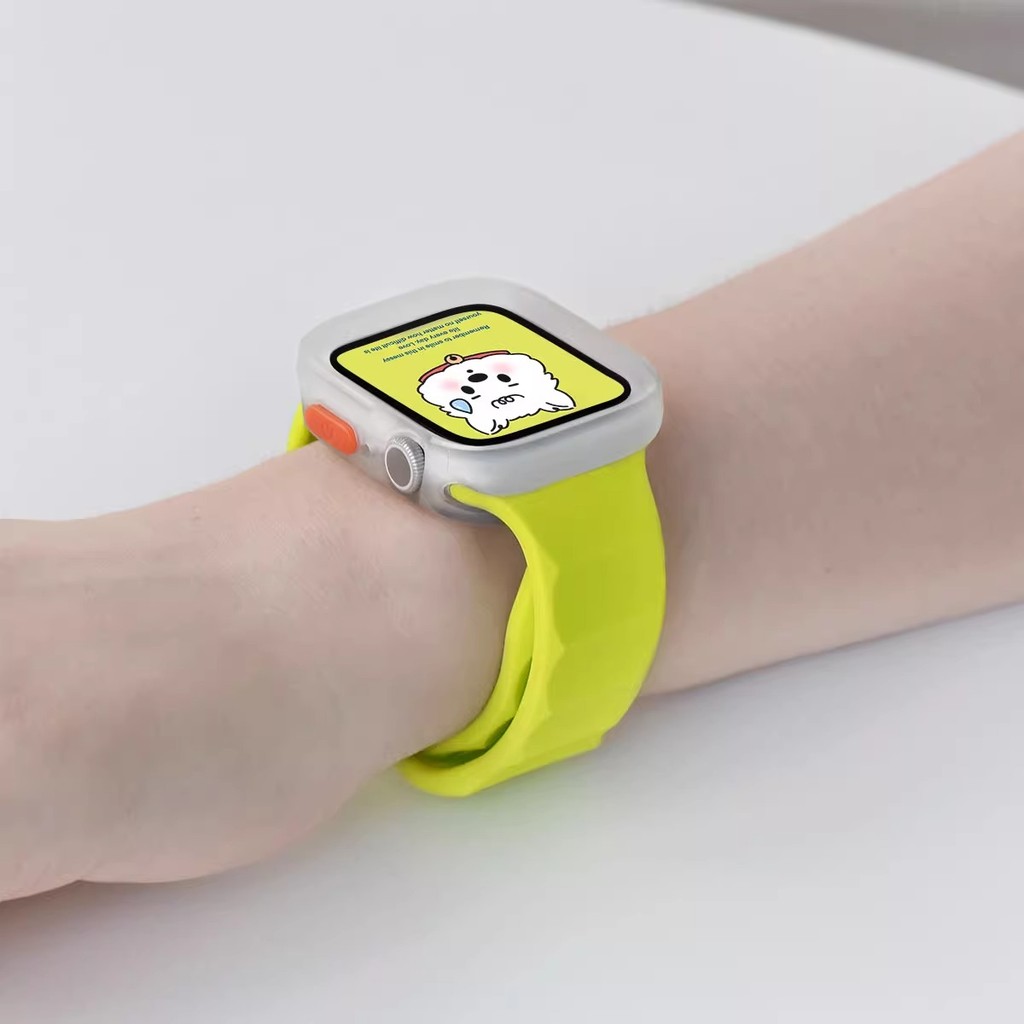 สายซิลิโคนนุ่มพร้อมเคสป้องกัน สำหรับ Apple Watch Series 11 10 9 8 7 6 5 4 SE Ultra 2 ขนาด 38 40 41 42 44 45 46 49 มม. อุปกรณ์นาฬิกา