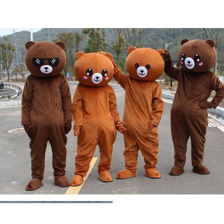 หมีสีน้ําตาลสไตล์เดียวกันชุดตุ๊กตาการ์ตูนเครื่องแต่งกายผู้ใหญ่เดินบินตุ๊กตาเครื่องแต่งกาย