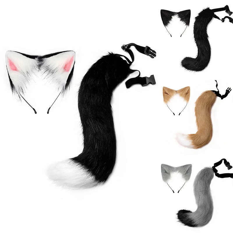 New Fox Cat Ears Headwear Fluffy Animal Ears Headband Ears Hair Hoop Tail Set For Halloween Party Co