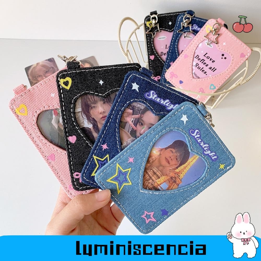 LUMINESCIA Card Holder, with Keychains Y2K K-Pop Idol Photo Card Storage, Fashion Denim 3inch Photoc