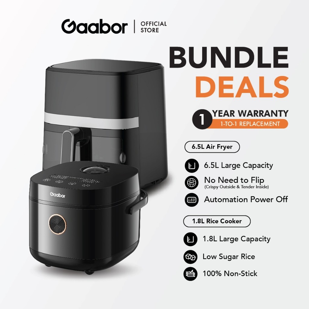 Gaabor SmartHaven Flash Deal Bundle 6.5L Air Fryer AF65T-BK01A และหม้อหุงข้าว 5L Low Sugar RC18T-Onl