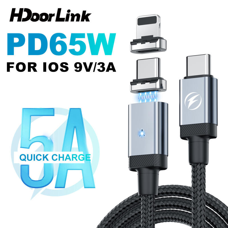 Hdoorlink สาย USB C แม่เหล็กสําหรับ Samsung Huawei PD 65W สายชาร์จเร็ว C ถึง C สายชาร์จแม่เหล็กสําหรับ Xiaomi