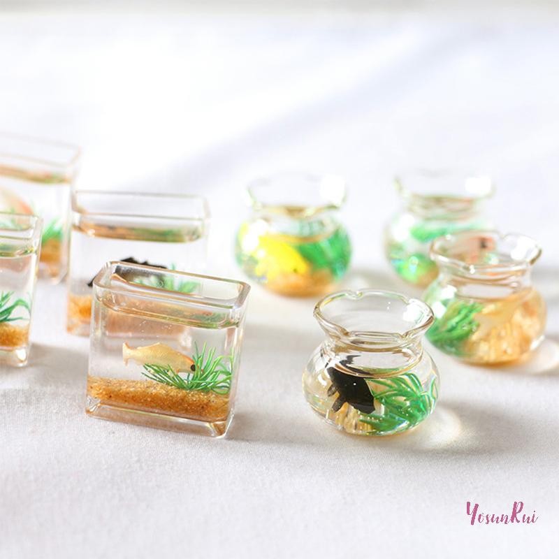 Yosunrui] Dollhouse Miniature Glass Fish Tank Bowl Aquarium Doll House Home Ornament ใหม่