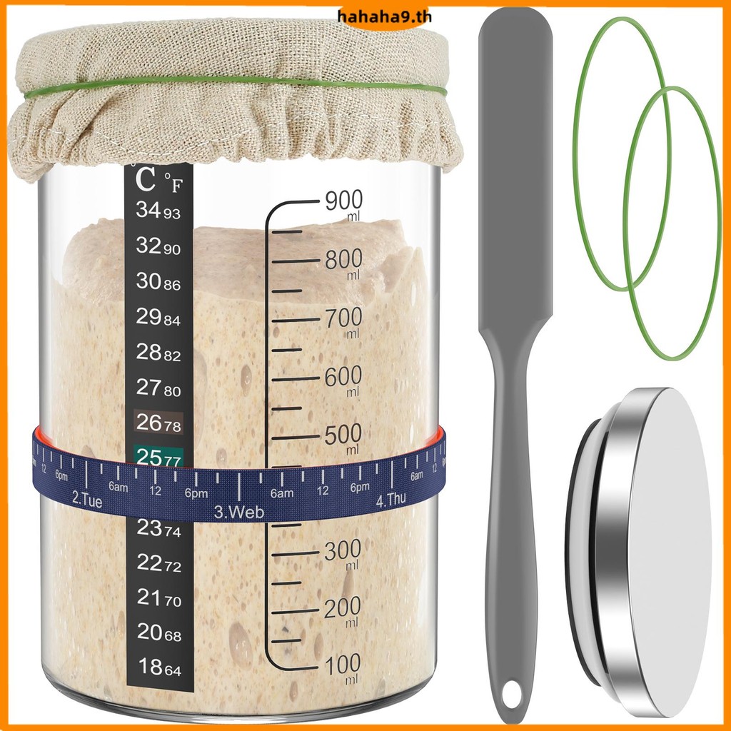 7 ชิ้น Sourdough Starter Jar ขนาด 900 มล.ขนาดใหญ่ความจุ Sourdough Starter คอนเทนเนอร์แก้ว Sourdough 