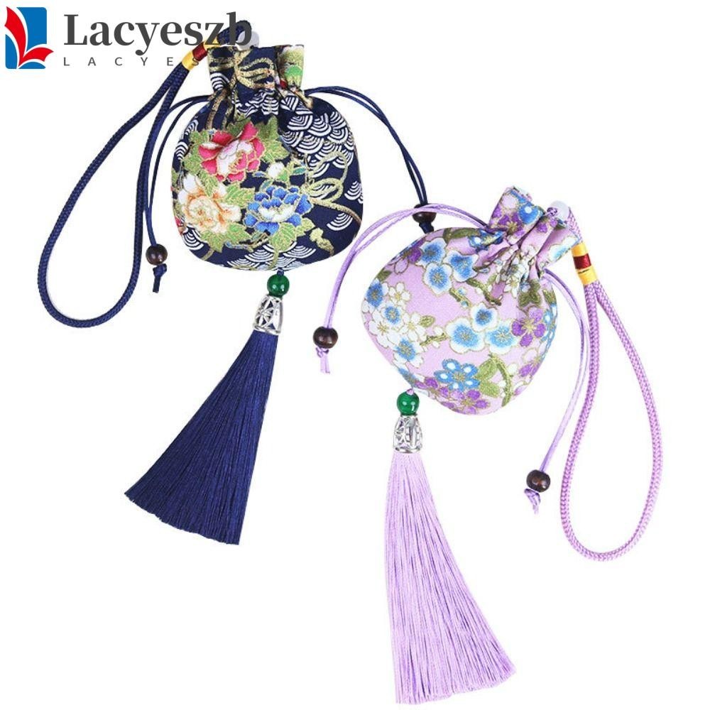 Lacyeszb ซองผ้า พิมพ์ลาย สไตล์จีนโบราณ สําหรับใส่เครื่องประดับ สมุนไพรหอม ถุงเล็ก พู่ห้อยกระเป๋า ขนาดเล็ก สําหรับผู้หญิง