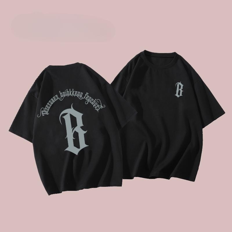 เกาหลี เสื้อแบบดารา เสื้อยืดแขนสั้น CMDXY0054 ผู้ชาย ผู้หญิง ลายทาง ตัวอักษร หลวม ลายสกรีน ฤดูร้อน ฤดูใบไม้ผลิ