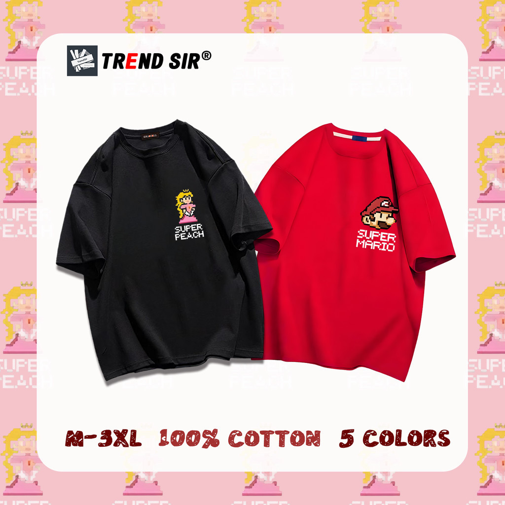 TrendSir มาใหม่ ลายเยอะ เสื้อยืดผ้าคอตตอน เสื้อยืดคู่ Mario couple M-3XL