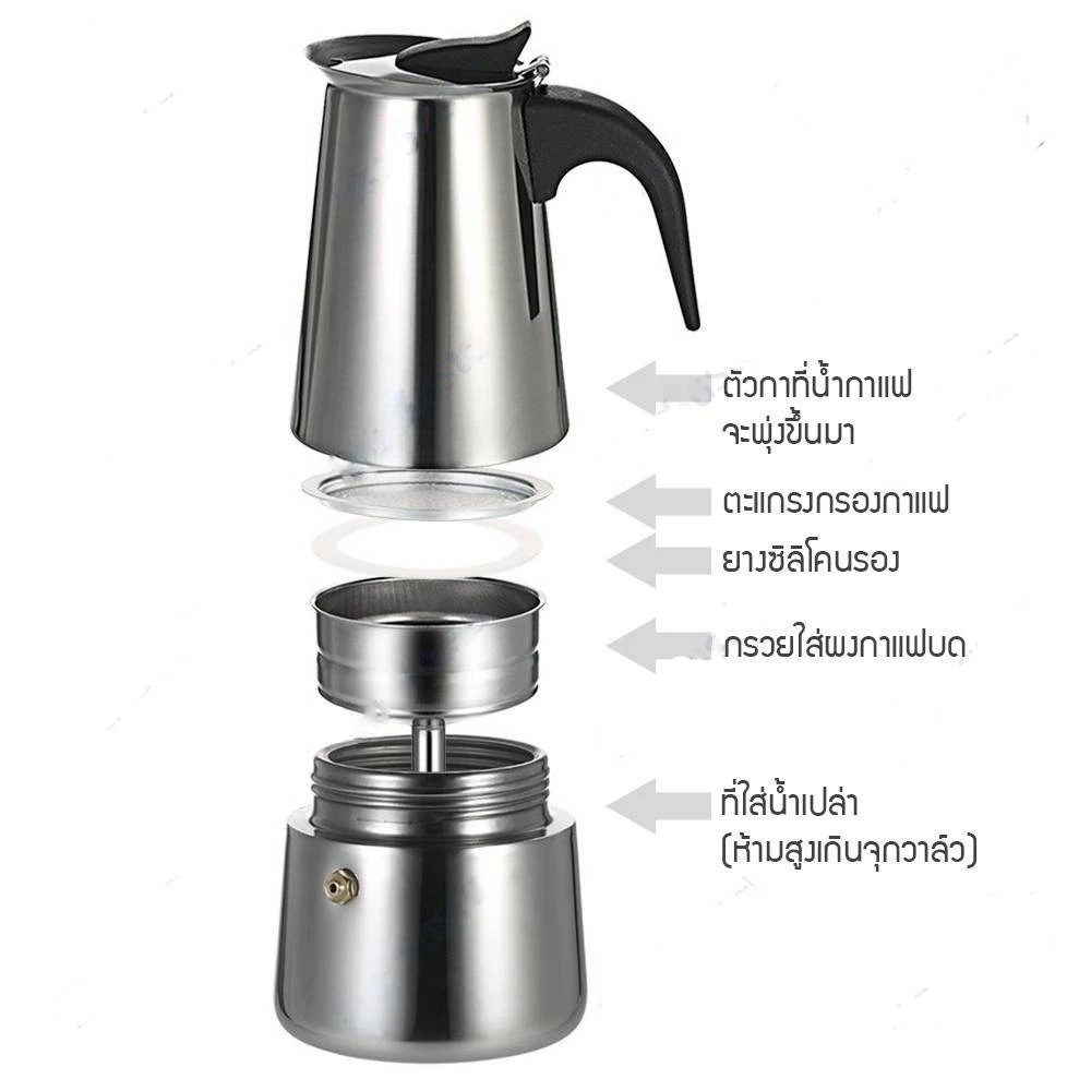 ☕☕☕ชุดหม้อต้มกาแฟ 2/4/6/9Cup-พร้อมเตาไฟฟ้า ชุดออกร้าน ชุดเริ่มต้น 500W ที่บดกาแฟ Mocha Moka Pot thumbnail 8