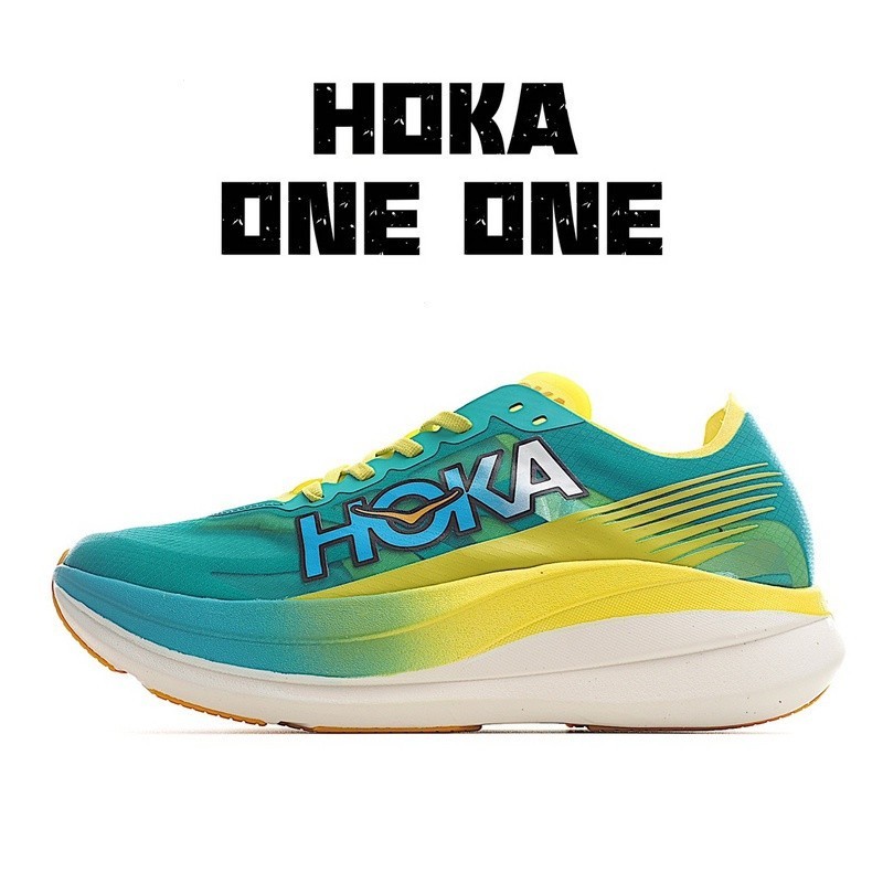 Hoka 2023 HOKA ONE Unisex Rocket X 2รองเท้าวิ่งรองเท้าบาสเก็ตบอลสีฟ้าสีเหลือง MXRH