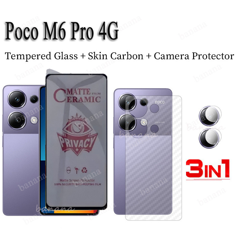 3 in 1 ฟิล์มกระจกนิรภัยกันรอยหน้าจอ เซรามิค และฟิล์มด้านหลัง เพื่อความเป็นส่วนตัว สําหรับ Poco M6 Pr