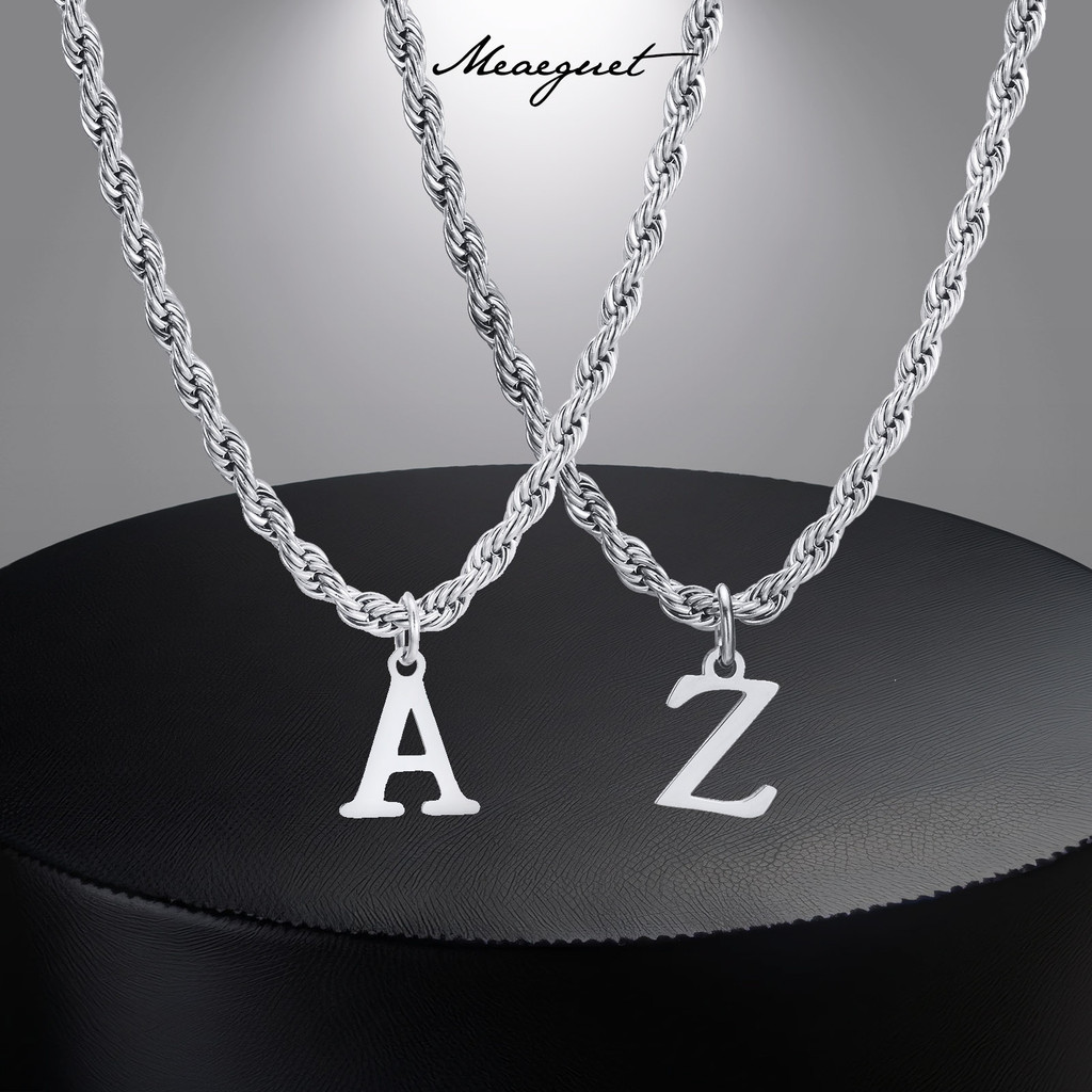 Meaeguet สร้อยคอโชคเกอร์ สเตนเลส จี้ตัวอักษร A-Z สีเงิน เครื่องประดับแฟชั่น สําหรับผู้หญิง และผู้ชาย