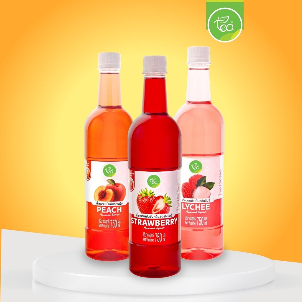 ไซรัปแต่งกลิ่น น้ำหวานเข้มข้น ลิ้นจี่ สตรอว์เบอร์รี่ พีช น้ำเชื่อมเข้มข้น ขนาด 750 ml ตรา ทีอีเอ