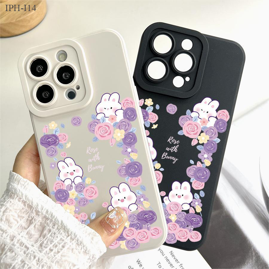 IPhone 16 15 14 13 12 11 8 7 X XS XR SE Plus Pro Max 2020 2022 เคสไอโฟน Flower Bunny Rabbit เคส เคสโทรศัพท์