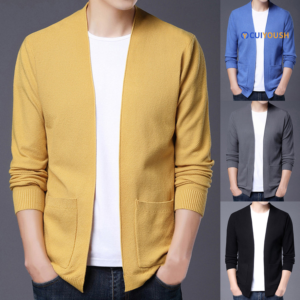 [CUI] เสื้อคาร์ดิแกนแขนยาว ทรงหลวม สีพื้น สไตล์นักธุรกิจ สําหรับผู้ชาย