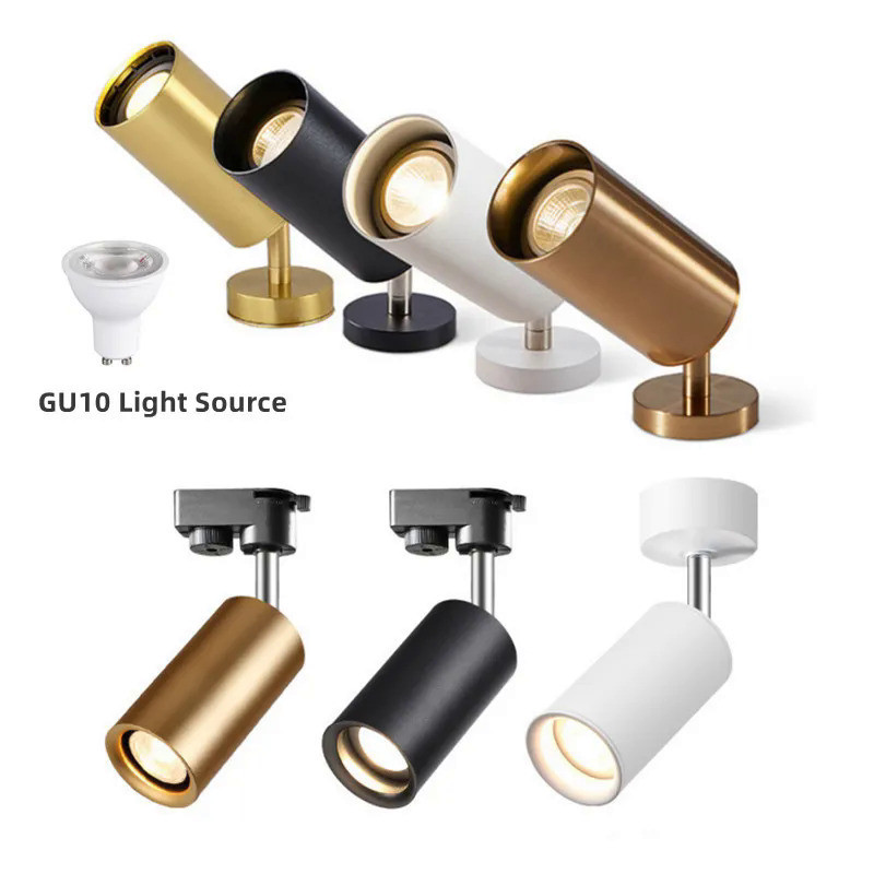 ราง LED ติดพื้นผิว 360 ° พร้อมส่ง หลอดไฟดาวน์ไลท์ติดเพดาน 7W 9W GU10 หรี่แสงได้ สีขาว ดํา ทอง แบบเปล