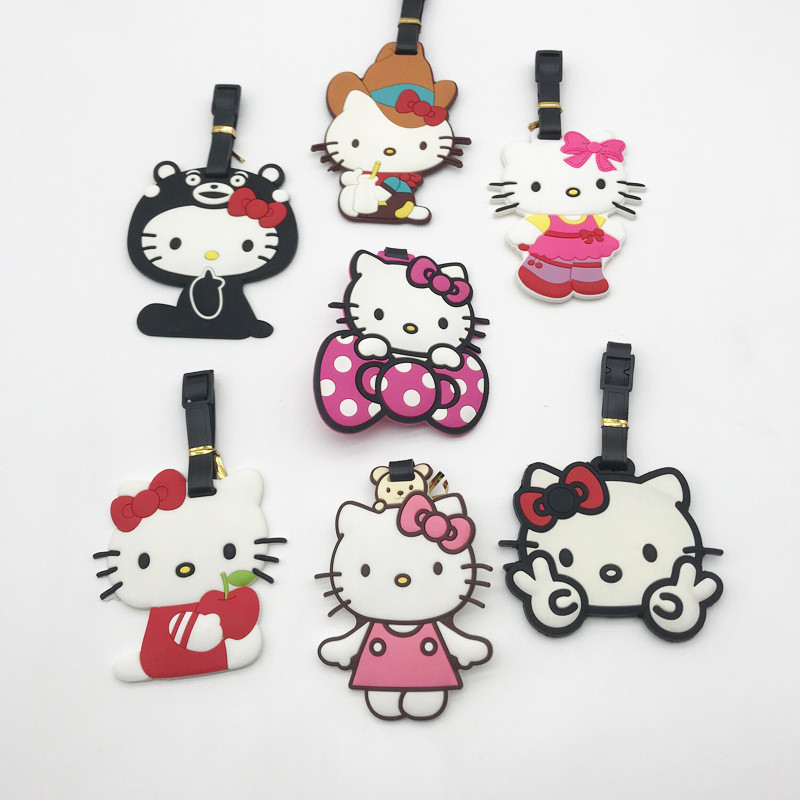 ป้ายแท็กยางนิ่ม ลาย Hello Kitty แบบพกพา สําหรับติดกระเป๋าเดินทาง รถเข็น