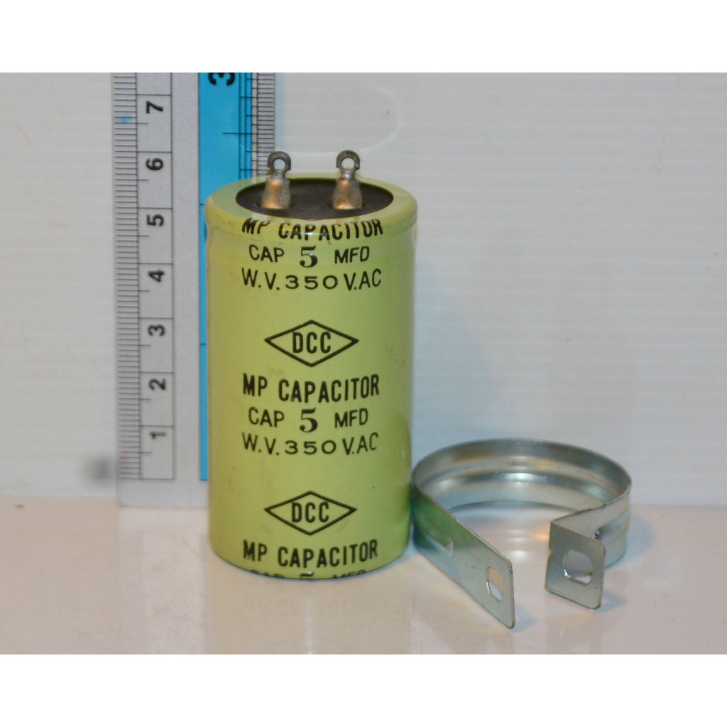 แคปพัดลม คาปาซิเตอร์ สตาร์ท มอเตอร์ พัดลม capacitor start 5 uf mfd 350 vac พร้อมเข็มขัดรัด