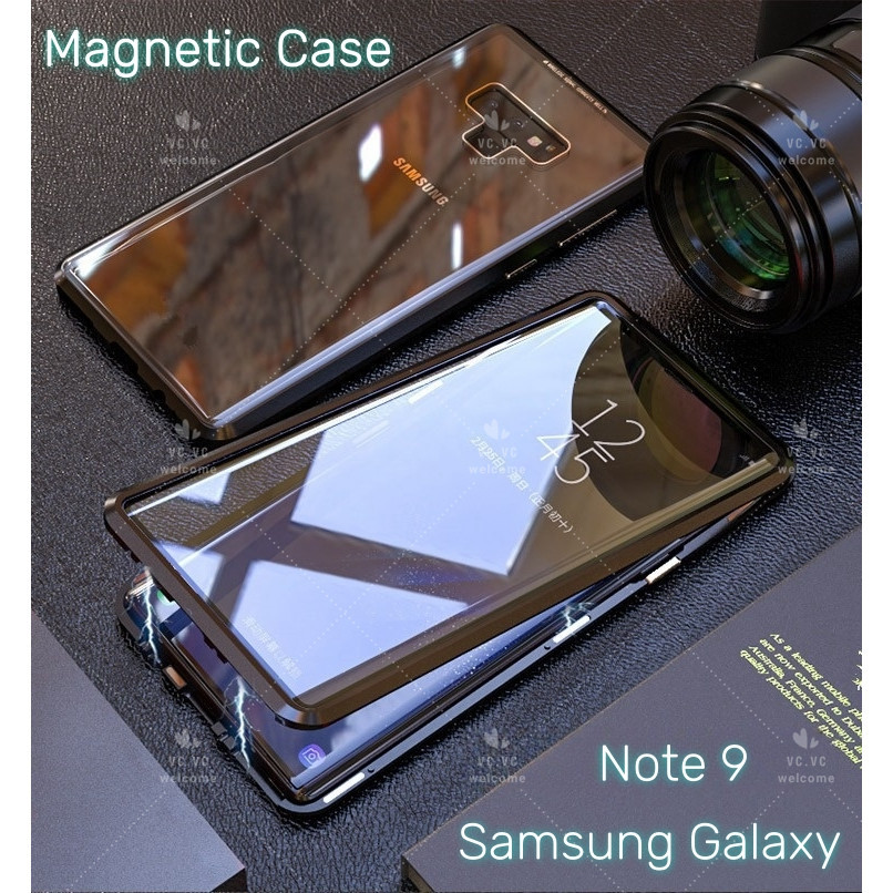 เคสโทรศัพท์มือถือกระจกนิรภัยแข็ง ฝาพับแม่เหล็ก สองด้าน ป้องกัน 360 องศา สําหรับ Samsung Galaxy Note 9 8 Note9 Note8