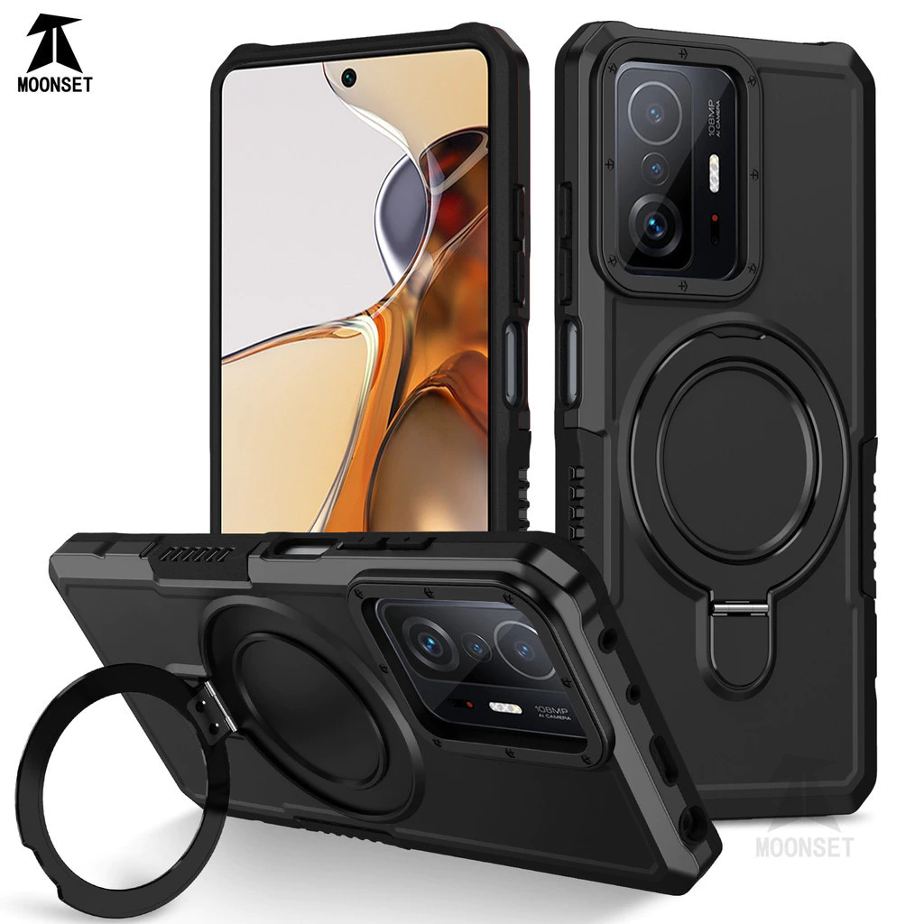 สําหรับ Xiaomi Mi 11T / 11T Pro / 11 Lite 5G NE กรณีแหวนขาตั้ง Hard PC กลับ Soft TPU ขอบทหาร-เกรด Drop ป้องกันกันกระแทก Slim บางฝาครอบ