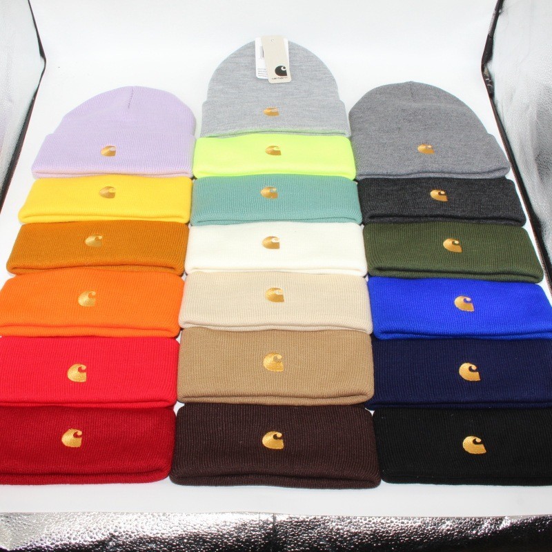 Carhartt หมวกบีนนี่ถัก ปักลาย สีทอง แฟชั่นสําหรับผู้ชาย และผู้หญิง