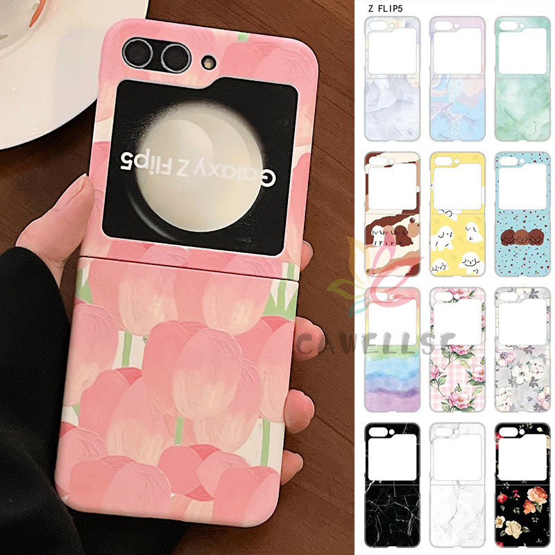 เคสโทรศัพท์มือถือ PC แข็ง ผิวด้าน กันกระแทก ลายภาพวาดสีน้ํามัน รูปทิวทัศน์ดอกไม้ สําหรับ Samsung Galaxy Z Flip 5 Z Flip 4 Z Flip 3