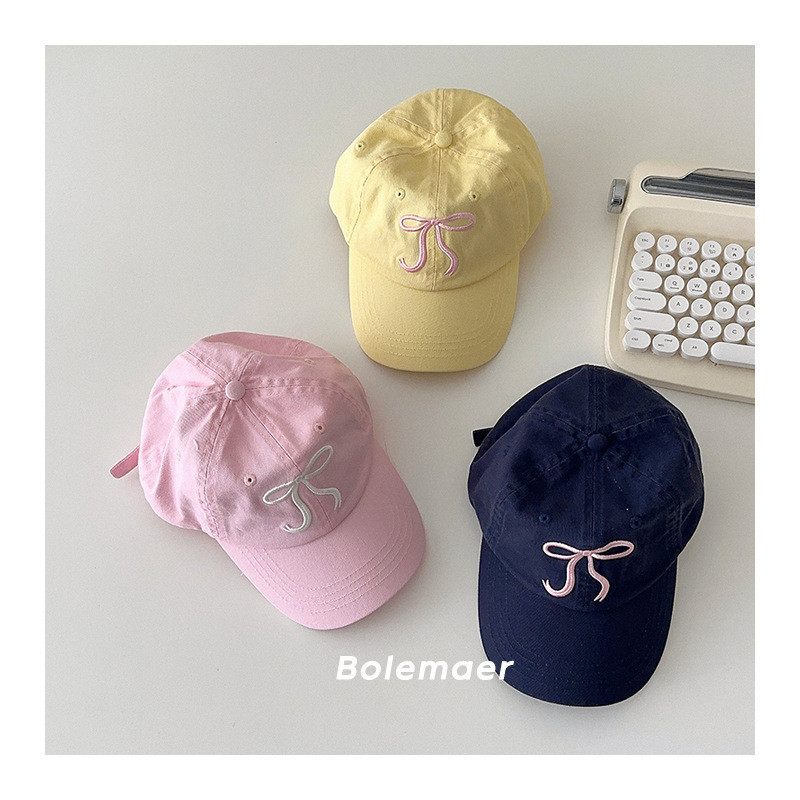 ใหม่ หมวกเบสบอล กันแดด ปักลายโบว์ สีแคนดี้ สไตล์เกาหลี วินเทจ สําหรับเด็ก พ่อแม่ ลูก