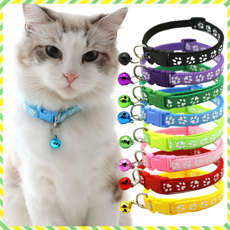 YTL ปลอกคอแมว ปลอกคอสัตว์เลี้ยง ลายอุ้งเท้าติดกระดิ่ง แบบปรับขนาดได้ 18-30 ซม.