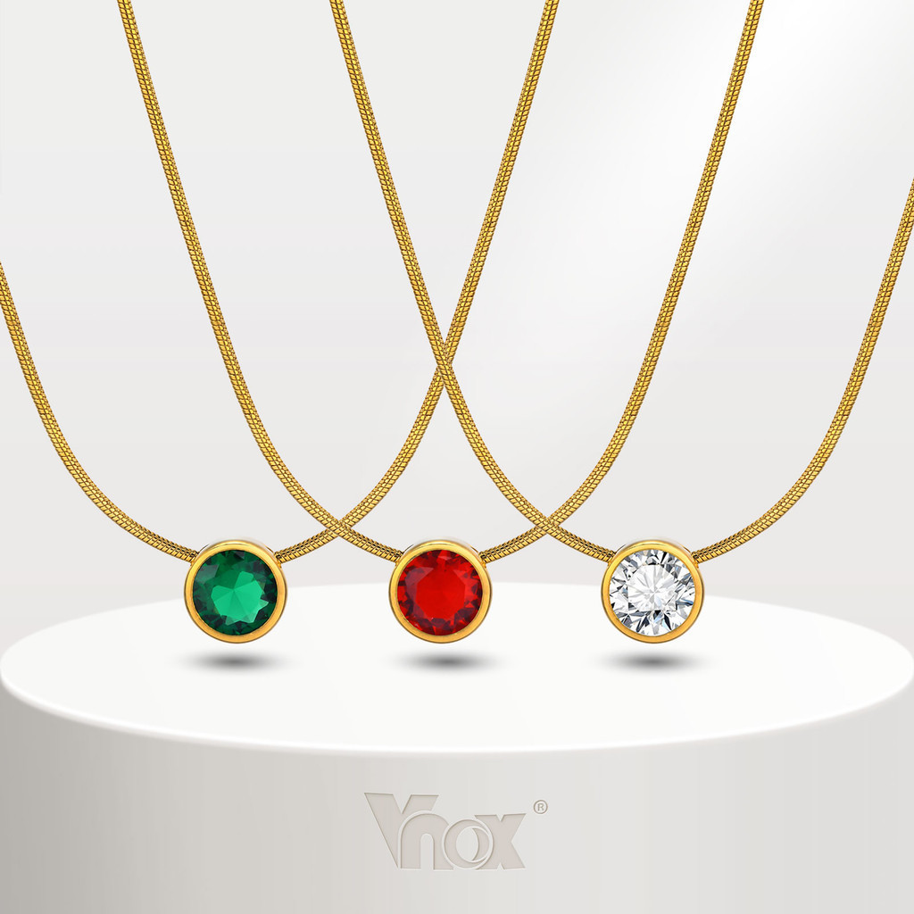 Vnox สร้อยคอสเตนเลส ทอง 18K ประดับเพชร สีขาว สีเขียว สีแดง สําหรับผู้หญิง งานหมั้น แต่งงาน