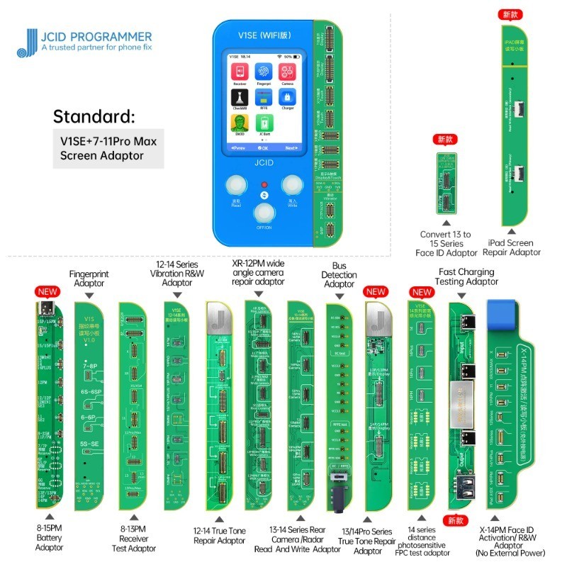 Jcid JC V1SE โปรแกรมเมอร์ สําหรับโทรศัพท์ 11 12 13Pro 14 15 Pro Max ไวแสง สีทัชสกรีน แบตเตอรี่โปรแกรมเมอร์