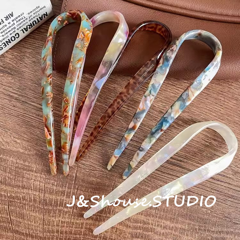 Kf748 ใหม่ขนาดกลาง retro คลาสสิกเรียบง่าย "U" รูปร่างอะซิเตท hairpstyle เกรซฟูล เครื่องประดับผม