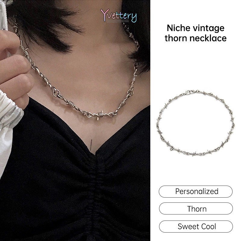 ร้านค้าไทย🌹Ins Niche วินเทจหนามสร้อยคอพังค์โลหะไหปลาร้าโซ่ Unisex Hip Hop สร้อยข้อมือ