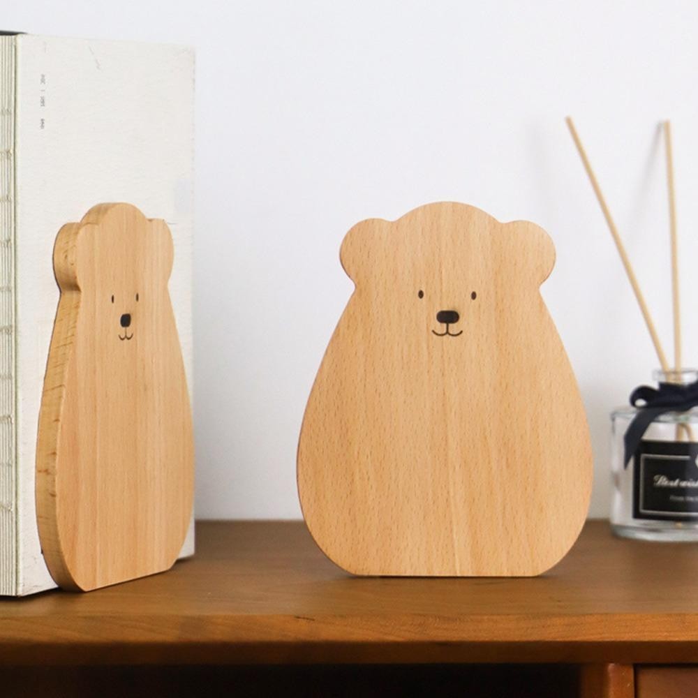 AQUA Bear Wood Bookend, Book Holder Book Organizer Walnut L-Shaped Desk Organizer, เครื่องเขียนน่ารัก L-รูปสัตว์การ์ตูนหมีไม้ Bookend ชั้นวางหนังสือ ราคา ถูกที่สุด ดีลบีเคเค แกลเลอรีภาพที่ 5