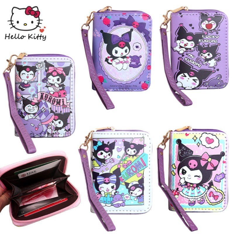 กระเป๋าสตางค์ หนัง PU พิมพ์ลายการ์ตูนอนิเมะ Sanrio Kuromi น่ารัก มีซิป ขนาดเล็ก แบบพกพา สําหรับเด็ก