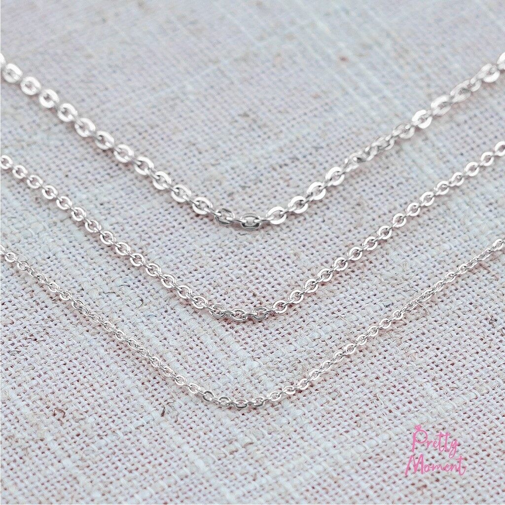 สร้อยเปล่า สแตนเลส Pretty Moment ขนาด 0.5 mm 1 mm 1.5 mm ไม่ดำ ไม่ลอก สีเงิน สีพิ้งโกล สีทอง แข็งแรง ทนทาน ปรับระดับ